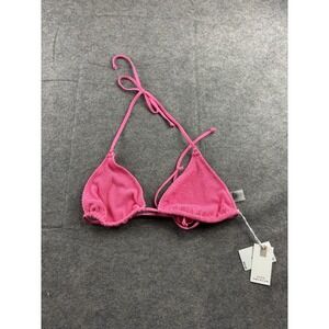Good American Always Fits Tiny Ties Bikini Top Bright Pink Crinkle Women's 5/6 S